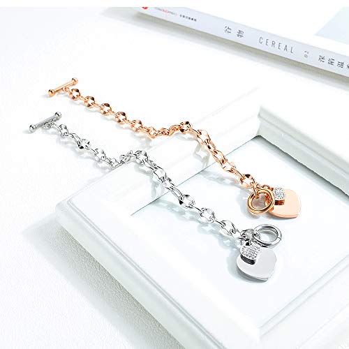 kelistom 316L Stainless Steel Love Heart Charm Bracelet for Women Romantic Gift Silver/Rose/18k Gold Plated OT Clasp Bracelets (silver-1) - Image 4