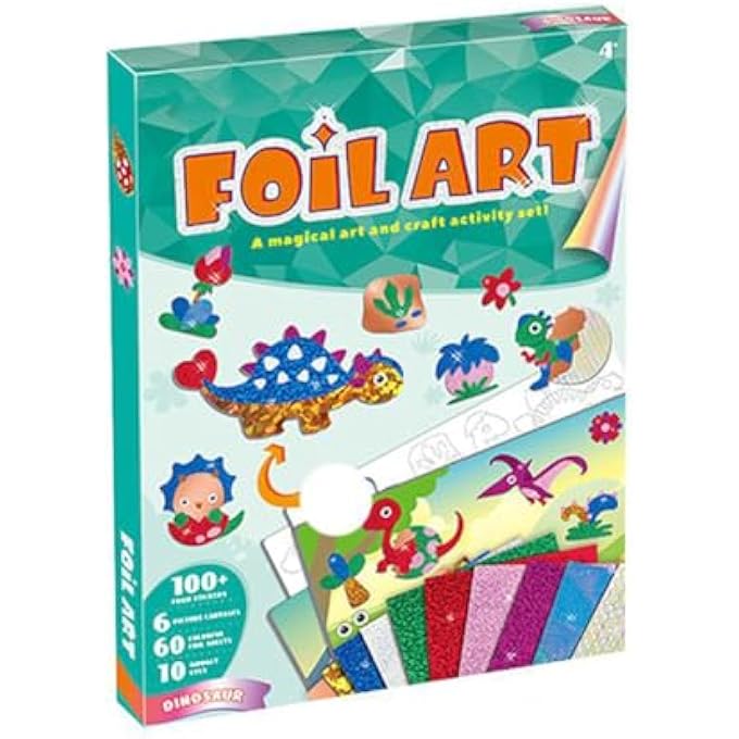 FOIL ART KIT FOR KIDS - ARTS CRAFTS FUN MESS FREE ACTIVITY, GIFTS FOR AGES 4 5 6 7 8 9 GIRLS BOYS, CRAFTS FOR KIDS CREATIVE BIRTHDAY EASTER BASKET STUFFERS GIFTS TOYS (DINOSAUR SERIES) - Image 1