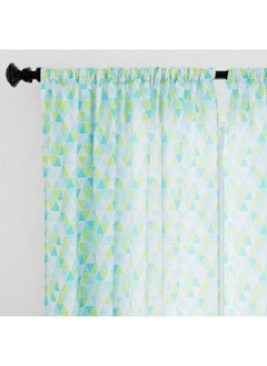 Encasa XO Window Curtain 7 ft Set of 2, Polyester Printed with Rod Pocket, Tie Back, Light-Filtering, Semi Sheer/Transparent Curtains- Kitchen, Bedroom, Living Room (140x213 cm), Triangles Aqua