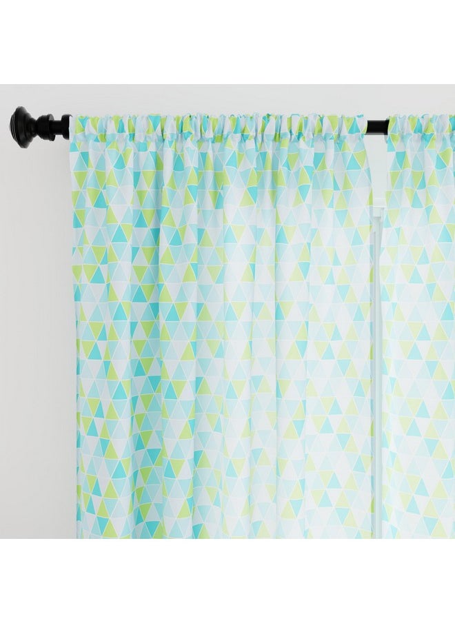 Encasa XO - Encasa XO Window Curtain 7 ft Set of 2, Polyester Printed with Rod Pocket, Tie Back, Light-Filtering, Semi Sheer/Transparent Curtains- Kitchen, Bedroom, Living Room (140x213 cm), Triangles Aqua - Image 1
