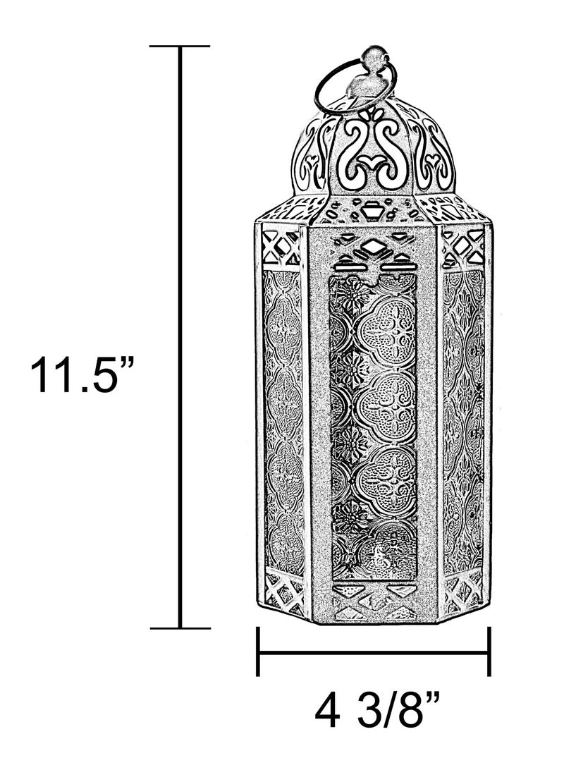 VELA LANTERNS White Moroccan Candle Lantern Decorative Candle Holder Lamp for Table or Hanging, Ramadan Decorations, Indoor Home Decor, Outdoor Patio or Porch, Weddings, Clear Glass, Medium - Image 4