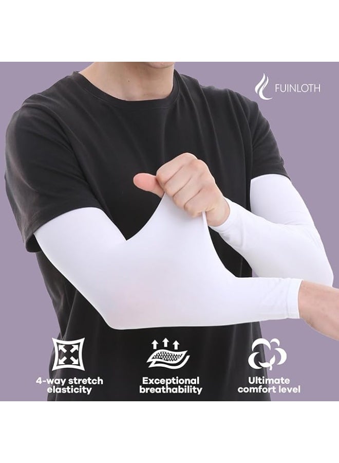 HIAS 2 Pack UV Protection Cooling Arm Sleeves - Unisex Sunblock Sleeves for Men & Women, Breathable Long Hand Sleeves for Golf, Basketball, Driving, Hiking & Outdoor Sports (White) - Image 2
