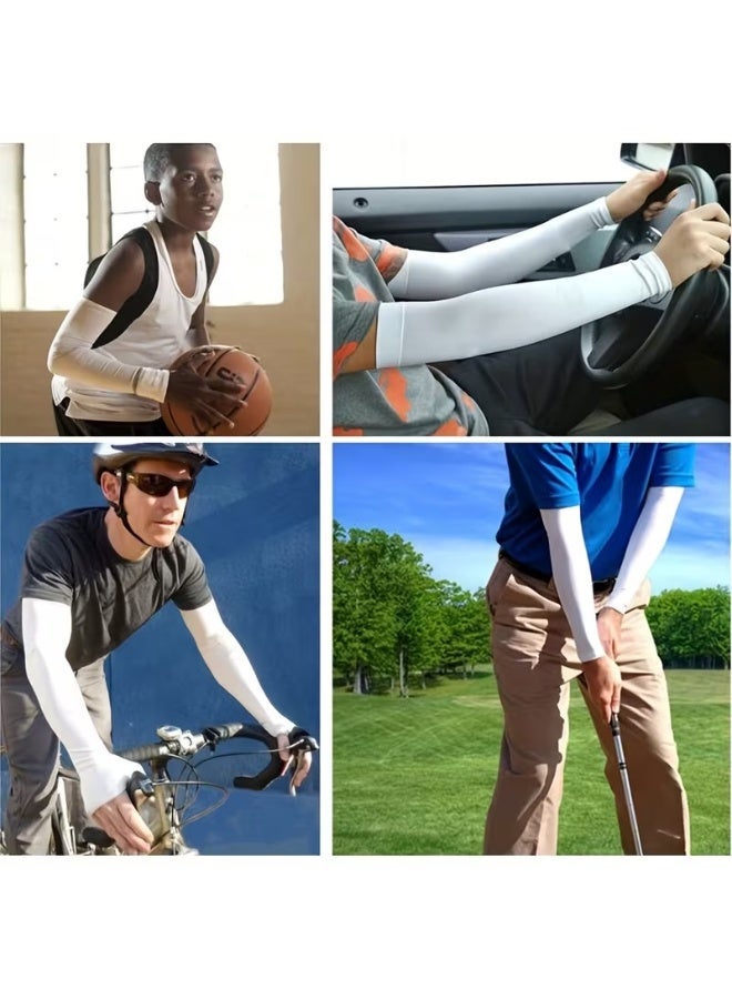 HIAS 2 Pack UV Protection Cooling Arm Sleeves - Unisex Sunblock Sleeves for Men & Women, Breathable Long Hand Sleeves for Golf, Basketball, Driving, Hiking & Outdoor Sports (White) - Image 4