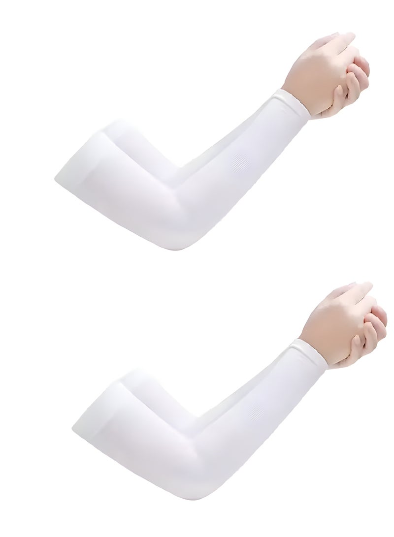HIAS 2 Pack UV Protection Cooling Arm Sleeves - Unisex Sunblock Sleeves for Men & Women, Breathable Long Hand Sleeves for Golf, Basketball, Driving, Hiking & Outdoor Sports (White) - Image 1