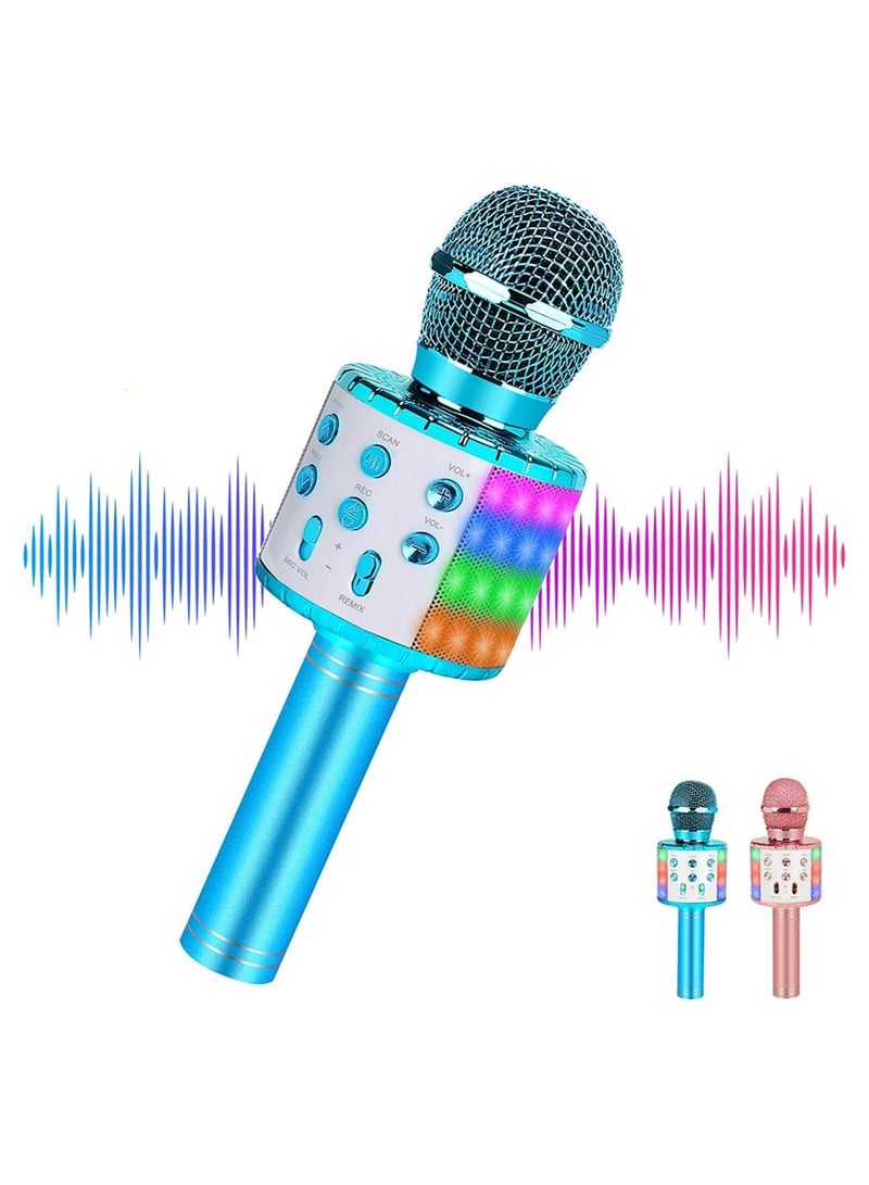 Karaoke Microphone for Home Party Wireless Microphone Portable Wireless Singing Karaoke Mic Machine with Led Light Birthday Gifts for 4 5 6 7 8 9 10 Year Old and Adults (Blue) - Image 1