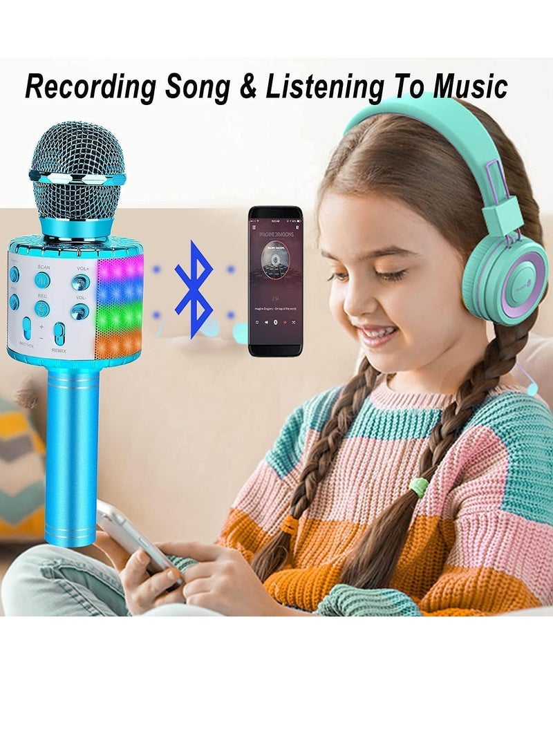 Karaoke Microphone for Home Party Wireless Microphone Portable Wireless Singing Karaoke Mic Machine with Led Light Birthday Gifts for 4 5 6 7 8 9 10 Year Old and Adults (Blue) - Image 3