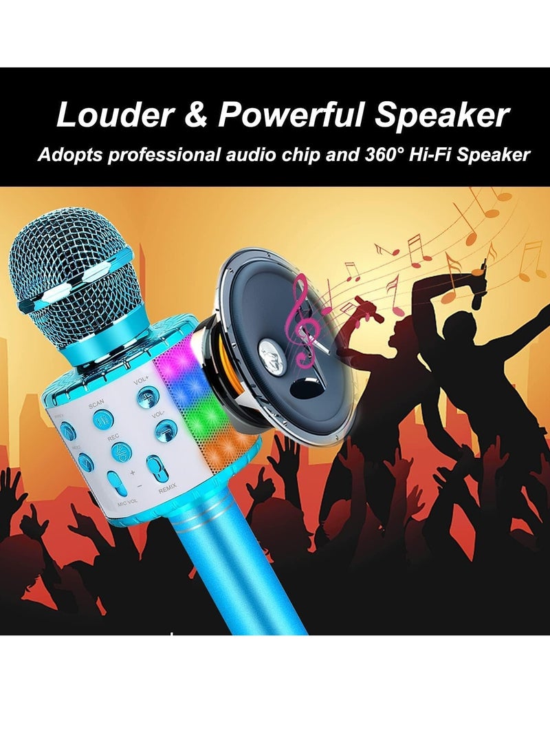 Karaoke Microphone for Home Party Wireless Microphone Portable Wireless Singing Karaoke Mic Machine with Led Light Birthday Gifts for 4 5 6 7 8 9 10 Year Old and Adults (Blue) - Image 2
