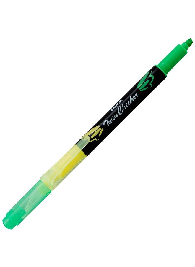 Pentel Twin Checker Dualtip Highlighter Chisel Tip Yellow Green Ink Pack Of 12 (Slw8Gk) - Image 3