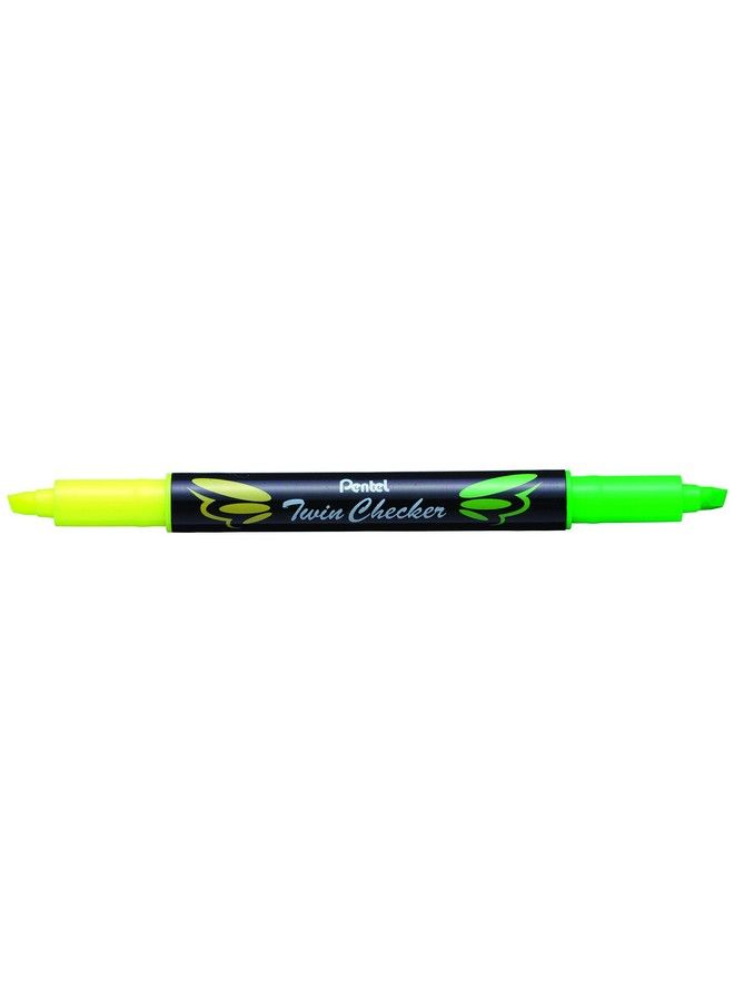 Pentel Twin Checker Dualtip Highlighter Chisel Tip Yellow Green Ink Pack Of 12 (Slw8Gk) - Image 2