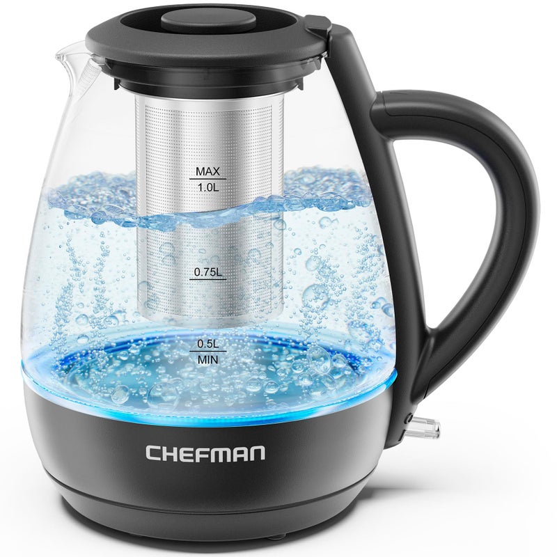 CHEFMAN 1.0L GLASS MATTE KETTLE W/REMOVABLE LID AND INFUSER - Image 1