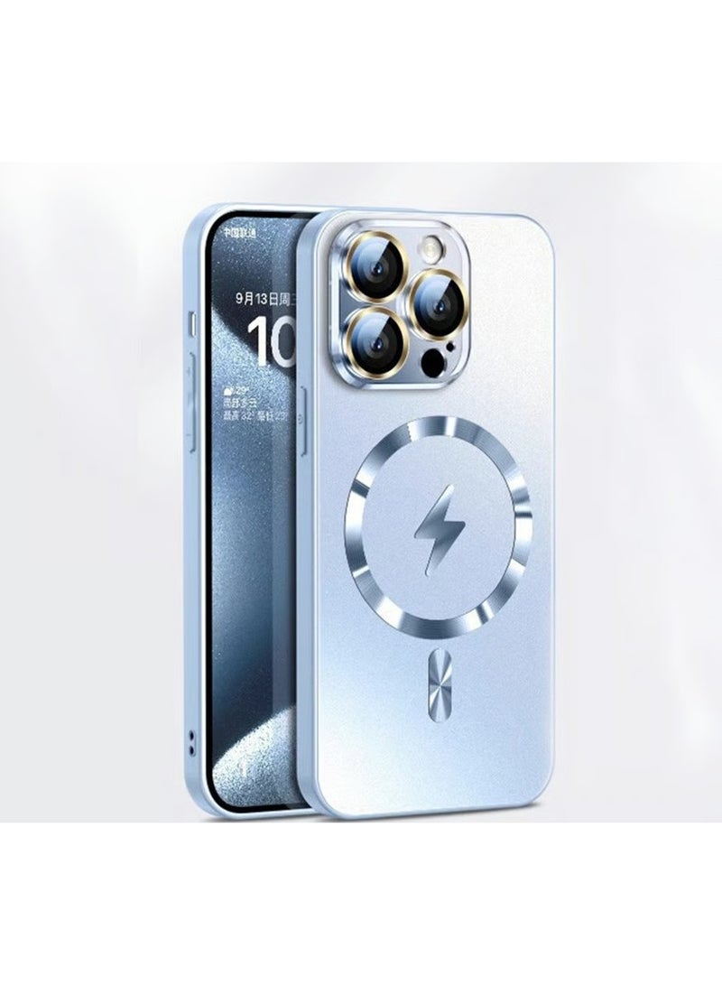 Compatible with Magnetic for iPhone 15 Pro Max Case, Built-in Camera Lens Protector, Compatible with MagSafe, Slim AG Matte Phone Case [Military-Grade Protection] Silicone Cover, Light Blue - Image 1