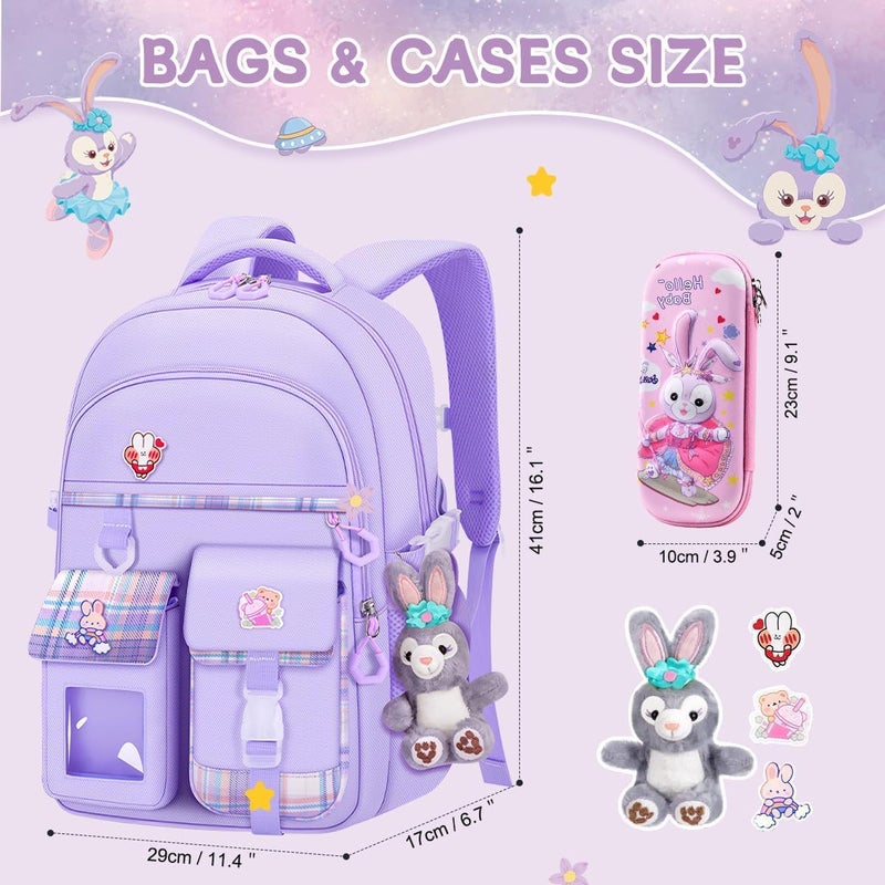 HOOKOR School Bag For Girls, Bunny School Student Backpacks, Waterproof Backpack, Accessories Plush Pendant For Teens Girls Women Students School Bag - Image 2