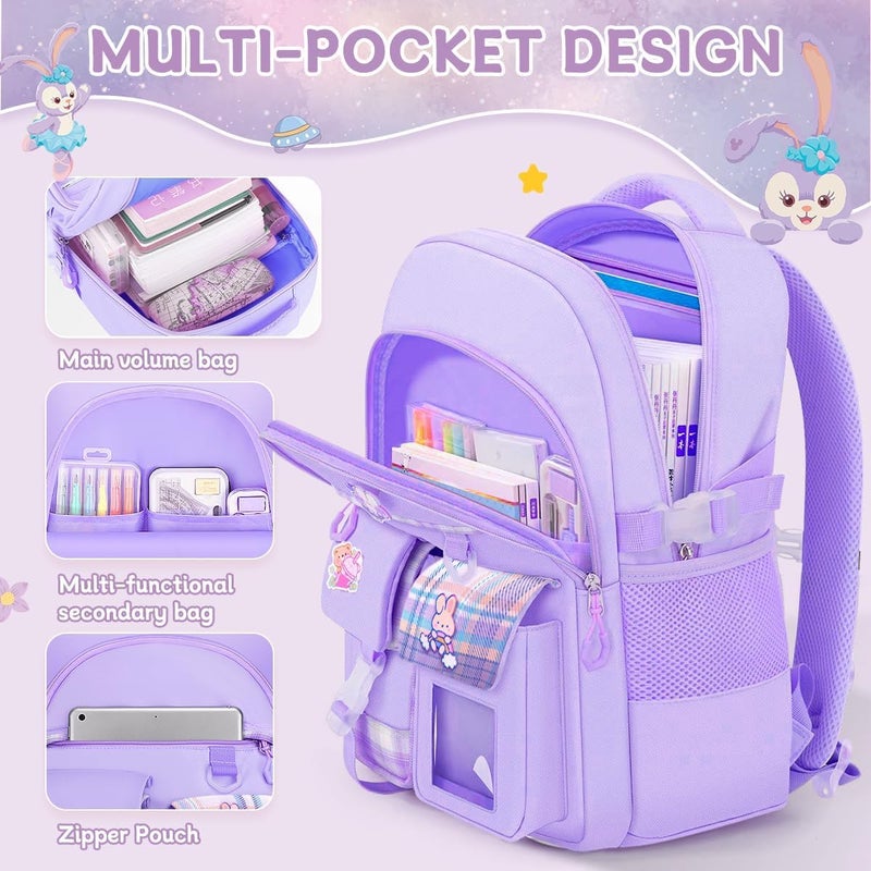 HOOKOR School Bag For Girls, Bunny School Student Backpacks, Waterproof Backpack, Accessories Plush Pendant For Teens Girls Women Students School Bag - Image 3