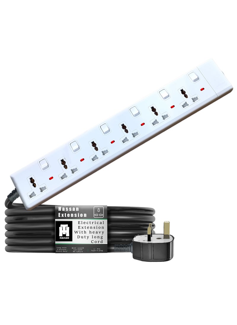 Hassan Hassan Heavy Duty 6 Socket Power Extension Board with Universal Sockets, Long Cable Options, Durable & Safe Power Strip for Home and Office  - Image 1