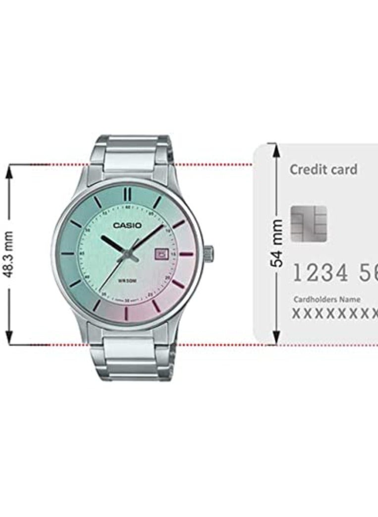 CASIO ساعة للجنسين مع عرض التاريخ ومينا متعدد الألوان وزجاج مستقطب وسوار من الفولاذ المقاوم للصدأ MTP-E605D-7EVDF، متعدد الألوان - Image 3