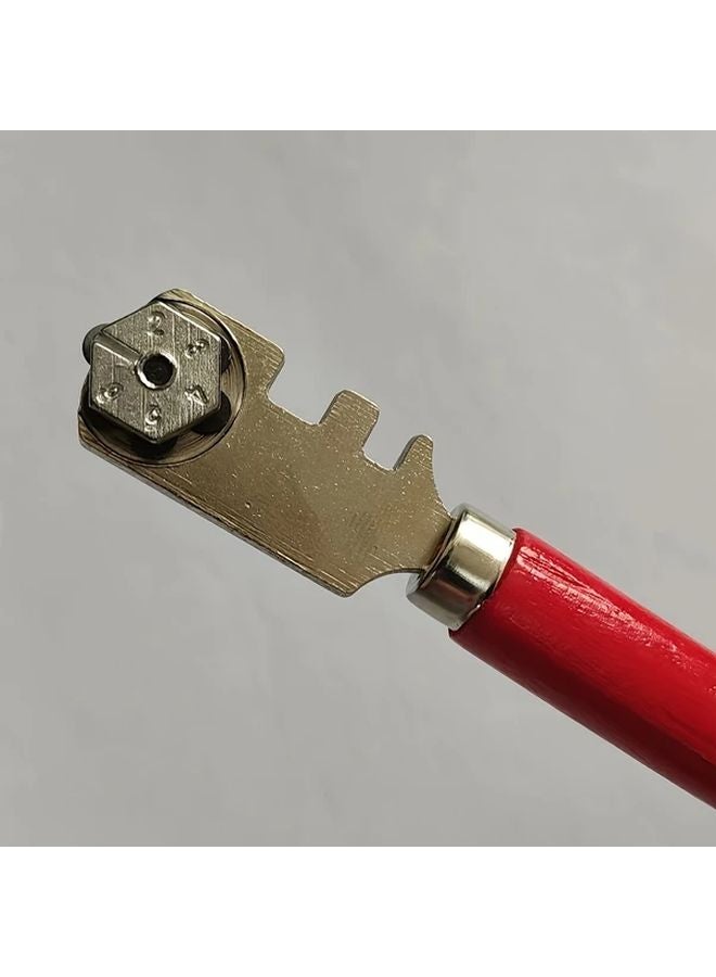 1pc Glass Cutter Tool With 6 Carbide Wheels Wood Handle For Glass Bottles Mirrors - Image 2