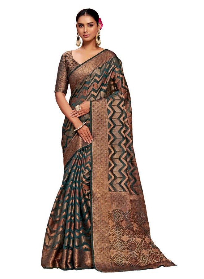 EthnicJunction EthnicJunction Womens Woven Organza Silk Saree With Blouse Piece,grey - Image 1