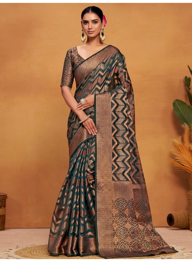 EthnicJunction EthnicJunction Womens Woven Organza Silk Saree With Blouse Piece,grey - Image 4