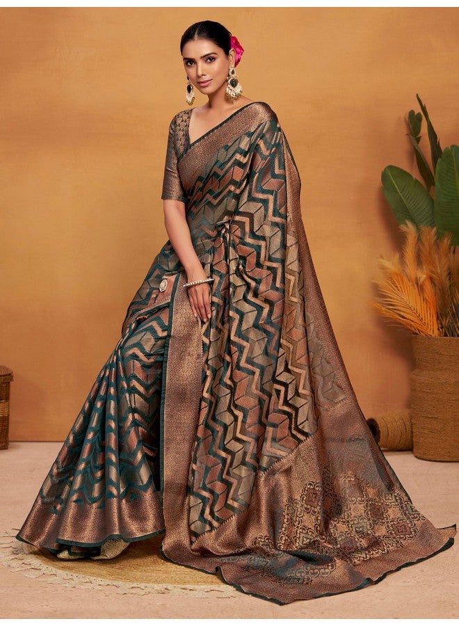 EthnicJunction EthnicJunction Womens Woven Organza Silk Saree With Blouse Piece,grey - Image 2