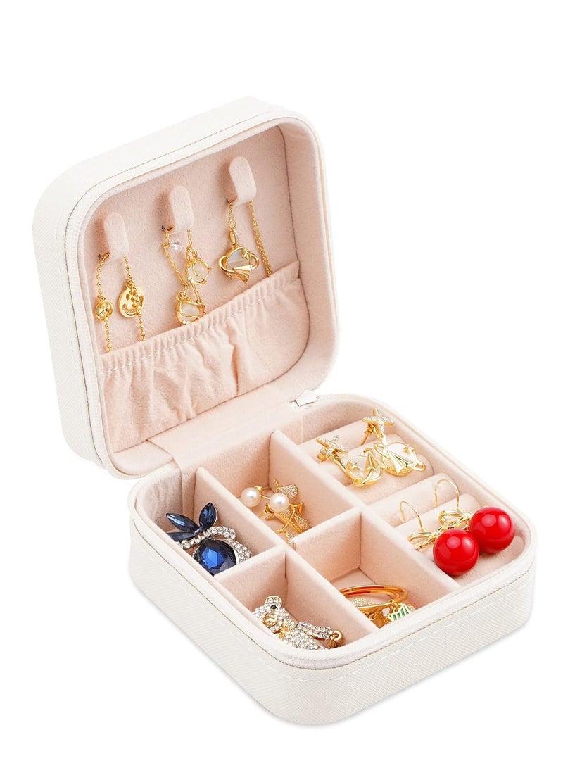 Portable Small Travel Jewelry Box Case Holder for Storing Small Items Like Rings, Necklaces, Earrings, Cufflinks for Girls and Women (White)  - Image 1