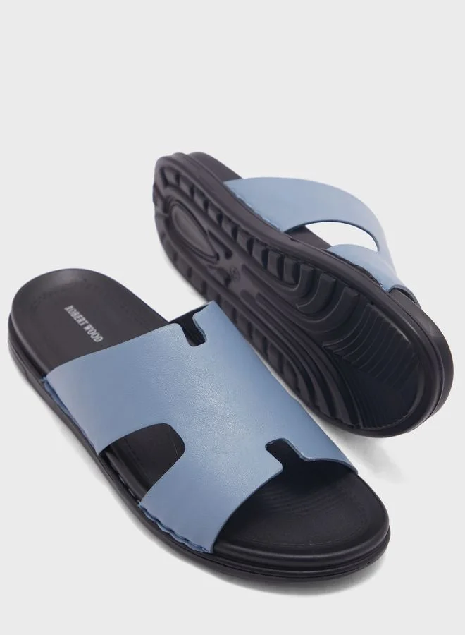 Robert Wood Light Blue Comfort Footbed Slider Sandals for Men | Best Price UAE