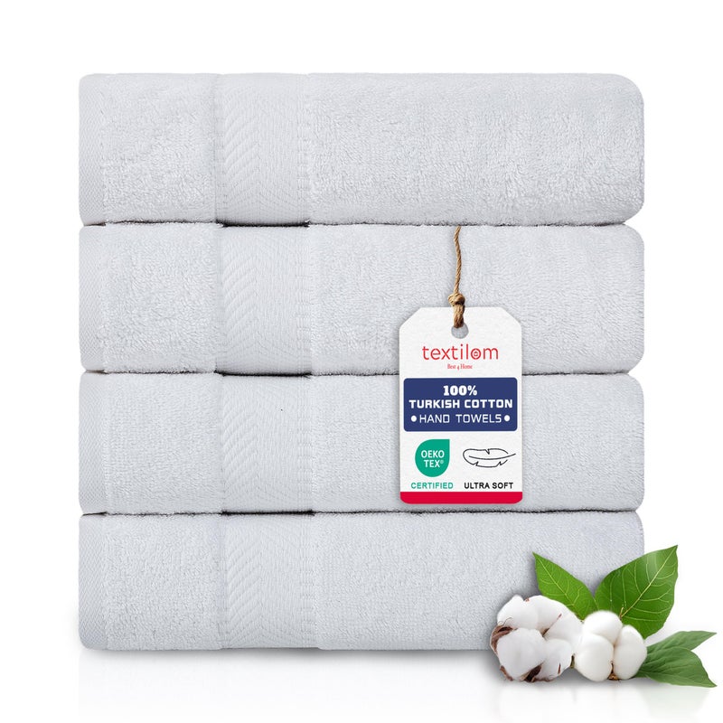 TEXTILOM Turkish Hand Towels for Bathroom Hotel and Spa Quality Soft Absorbent Quick Dry Bathroom Hand Towels 100 Cotton Turkish Hand Towel Set of 4 16 x 28 inches White