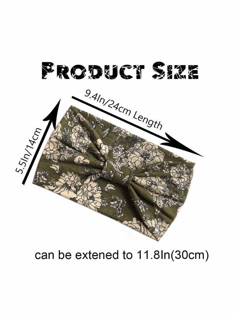 SYOSI Boho Bandeau Headbands, Wide Knot Hair Scarf Floral Printed Hair Band Elastic Turban Thick Head Wrap Stretch Fabric Cotton Head Bands Thick Fashion Hair Accessories for Women, 3 Pcs, Style B - Image 4