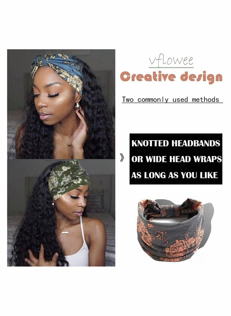 SYOSI Boho Bandeau Headbands, Wide Knot Hair Scarf Floral Printed Hair Band Elastic Turban Thick Head Wrap Stretch Fabric Cotton Head Bands Thick Fashion Hair Accessories for Women, 3 Pcs, Style B - Image 5
