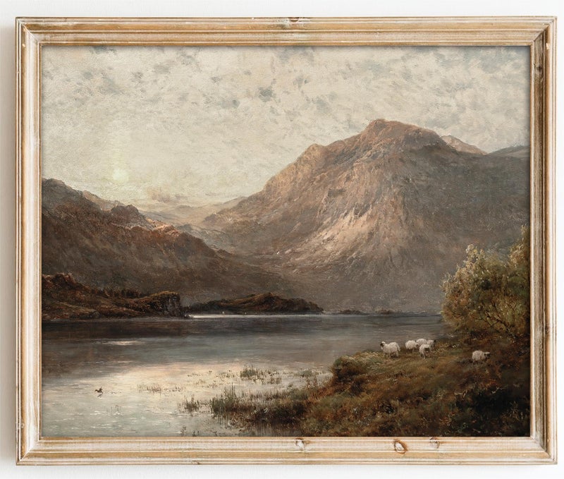 Kizbok Vintage Landscape Wall Art  Vintage Art Prints for Wall Decor Scotland Highland Mountain Sheep Lake Canvas Painting Pictures for Cozy Bedroom Decor  Bathroom Decor Wall Art(8"" x 10""-UNFRAMED) - Image 1