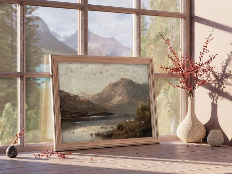 Kizbok Vintage Landscape Wall Art  Vintage Art Prints for Wall Decor Scotland Highland Mountain Sheep Lake Canvas Painting Pictures for Cozy Bedroom Decor  Bathroom Decor Wall Art(8"" x 10""-UNFRAMED) - Image 4