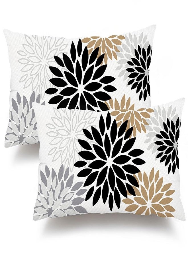 DFXSZ Black Brown Pillow Covers 12x20 Inch Set of 2 White Gray Flower Throw Pillows Farmhouse Outdoor Modern Floral Linen Square Cushion Case Decor for Living Room Sofa Patio Funiture Garden 002B12 - Image 1