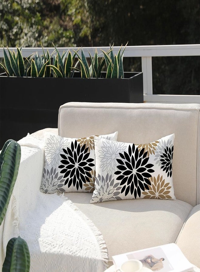 DFXSZ Black Brown Pillow Covers 12x20 Inch Set of 2 White Gray Flower Throw Pillows Farmhouse Outdoor Modern Floral Linen Square Cushion Case Decor for Living Room Sofa Patio Funiture Garden 002B12 - Image 2