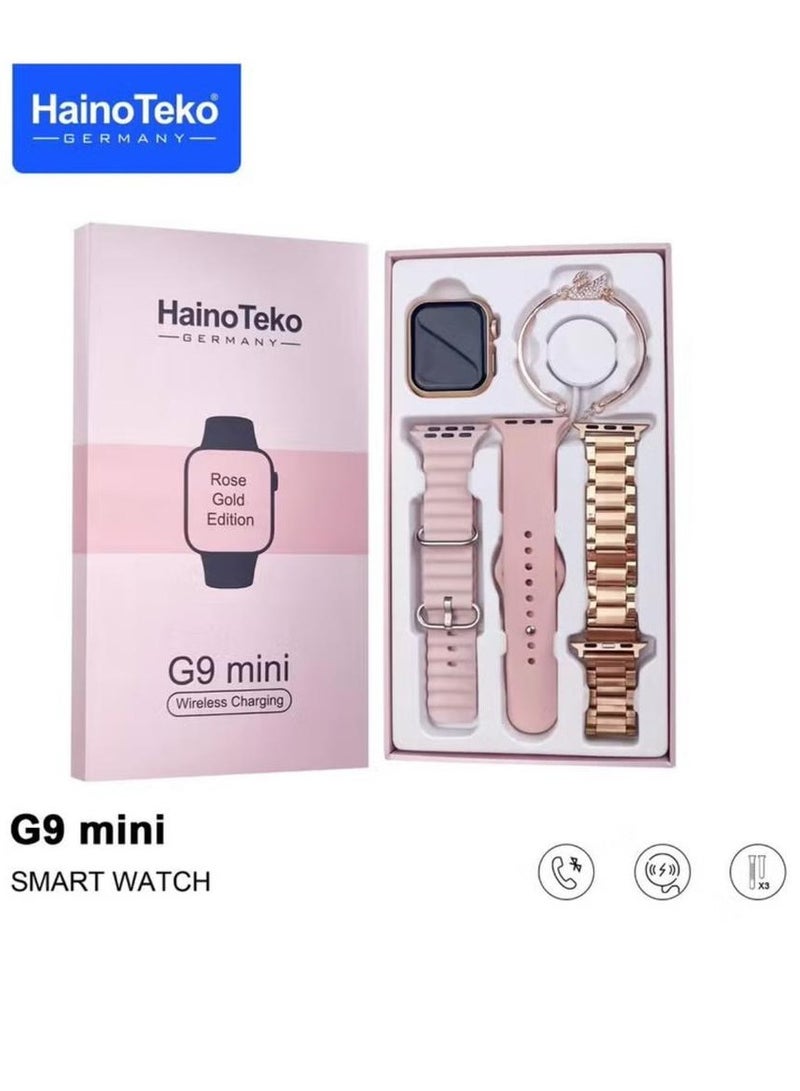 Haino Teko G9 Mini Rose Gold Edition Ladies Smart Watch with Three Set Strap and Stylish Bracelet Combo - Image 1