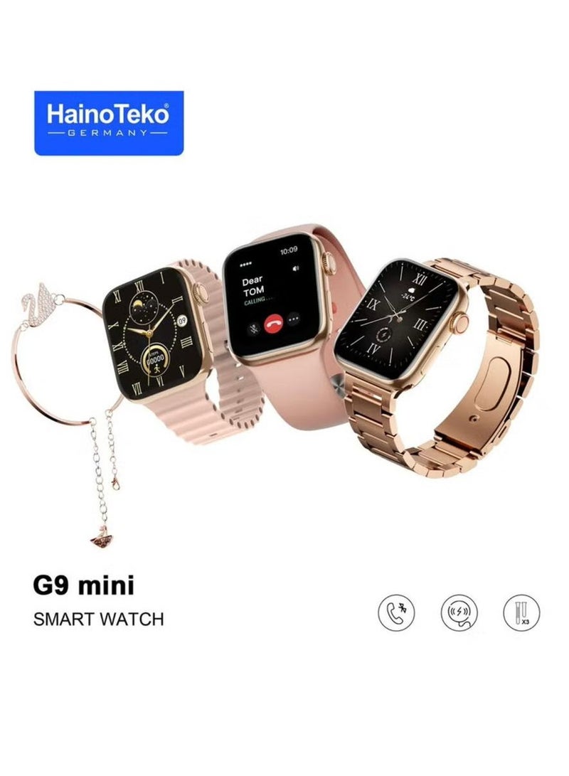 Haino Teko G9 Mini Rose Gold Edition Ladies Smart Watch with Three Set Strap and Stylish Bracelet Combo - Image 2