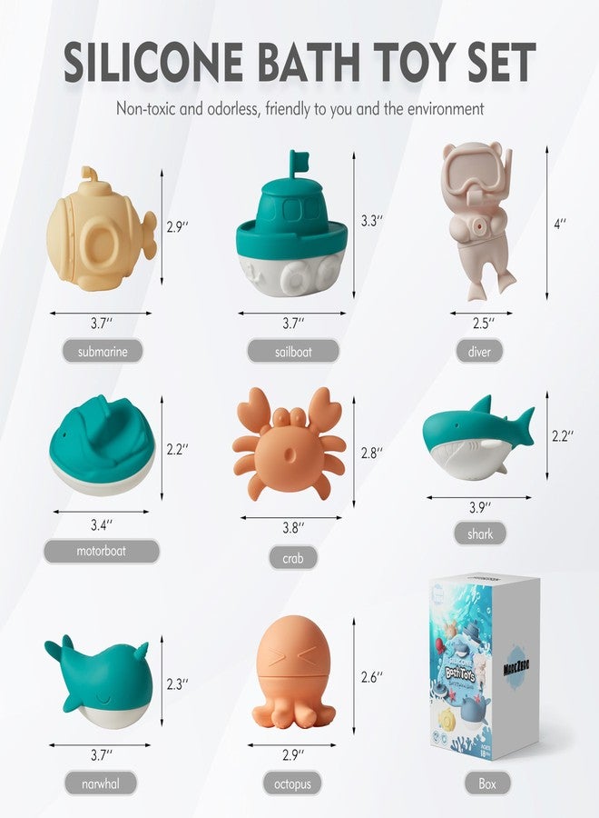 MarcZero Ocean Silicone Bath Toys 8Pcs for Toddlers Kids Babies,Bathtub Water Toys,Soft Squeezable Easy-Grip Pool Toys Set (Green) - Image 4