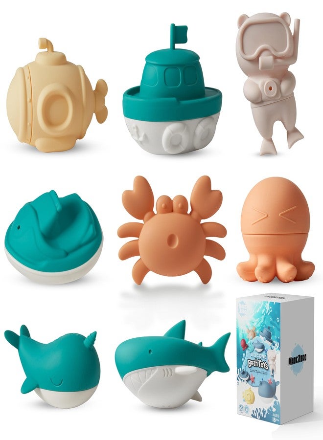 MarcZero Ocean Silicone Bath Toys 8Pcs for Toddlers Kids Babies,Bathtub Water Toys,Soft Squeezable Easy-Grip Pool Toys Set (Green) - Image 1