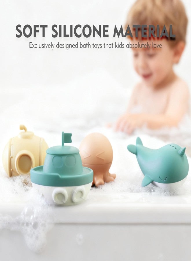 MarcZero Ocean Silicone Bath Toys 8Pcs for Toddlers Kids Babies,Bathtub Water Toys,Soft Squeezable Easy-Grip Pool Toys Set (Green) - Image 2