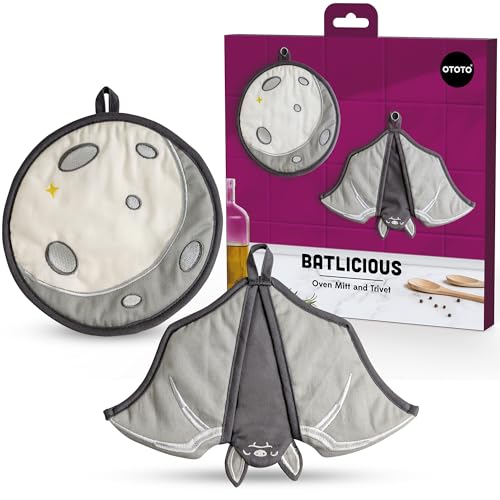 OTOTO New OTOTO Batlicious Oven Mitts and Pot Holders Sets Heat Resistant Trivets for Hot Dishes Cooking Goth Kitchen Decor Cute Accessories Pot Holders Spooky Halloween Bat Moon Witchy Gifts - Image 1