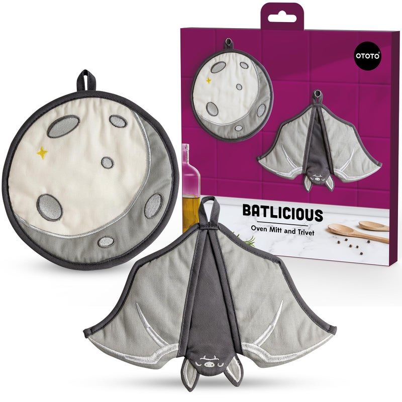 OTOTO New OTOTO Batlicious Oven Mitts and Pot Holders Sets Heat Resistant Trivets for Hot Dishes Cooking Goth Kitchen Decor Cute Accessories Pot Holders Spooky Halloween Bat Moon Witchy Gifts - Image 2