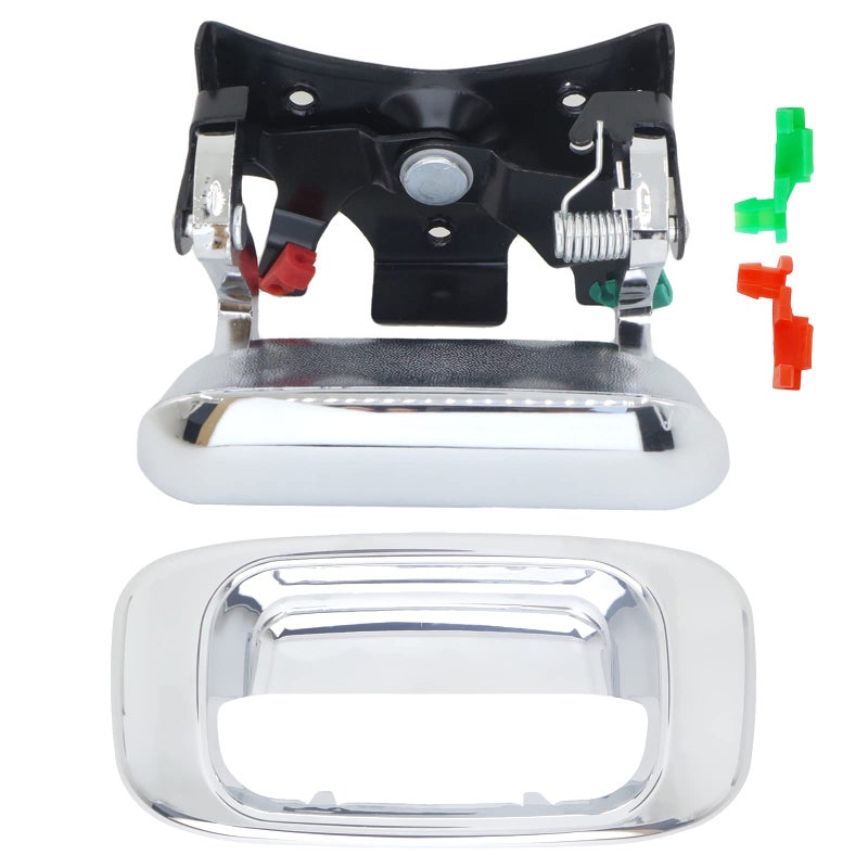 Hutdkte Chrome Tailgate Tail Gate Handle & Bezel for Chevy Silverado GMC Sierra 1500 2500 3500, 1500HD 2500HD Pickup Truck 1999-2007, 15997911 15228539 with Handle Rod Clip - Image 1