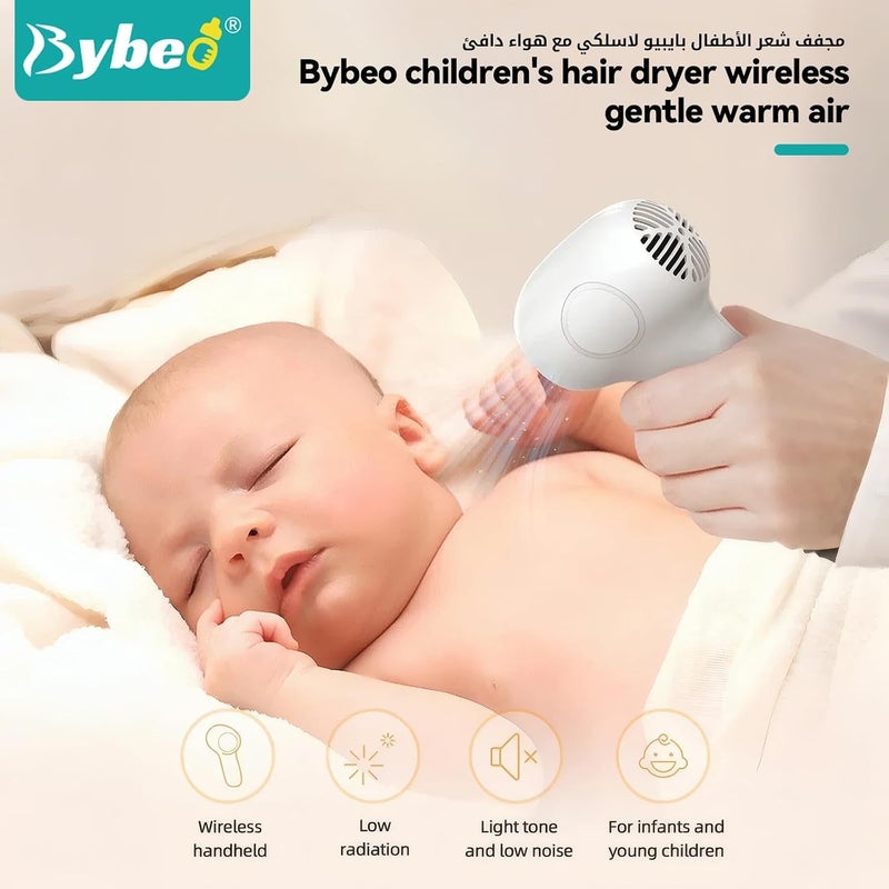 Kids Cordless Hair Dryer, Portable Mini Hair Blow Dryer for Toddlers, Low Noise Baby Hair Dryer for Diaper Rash Prevention, Gentle Heat for Children's Skin, 500 Watt, Wireless Charging, White - Image 2