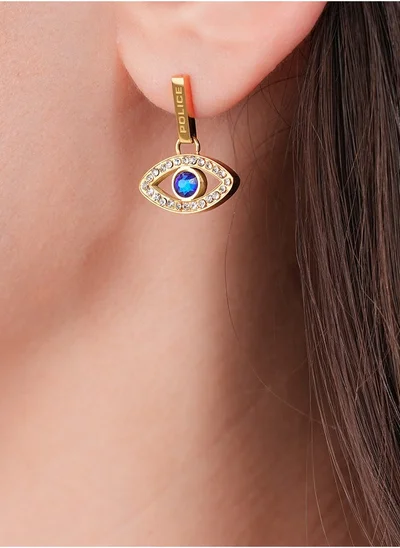 POLICE Eye Gold Plated Ladies Earrings With Blue and White Crystals 8x15MMPEJLE0003104