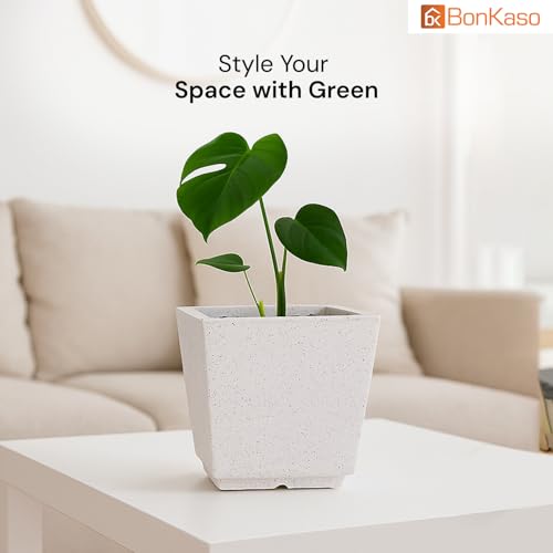 BonKaso 10 Inch Planter Pot (25x25x22 cm) | White, Tall & Lightweight Polymer Flower Pot | Durable Gamla for Indoor & Outdoor Plants – Home, Office, Garden, Balcony - Image 2