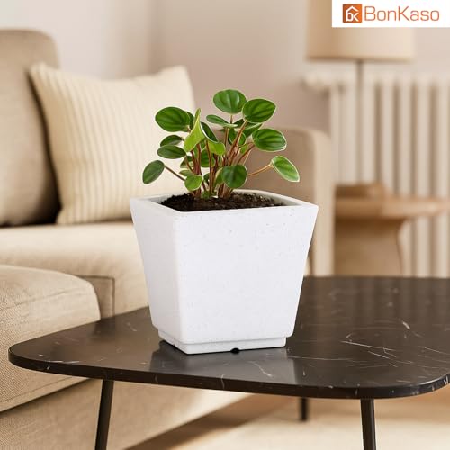 BonKaso 10 Inch Planter Pot (25x25x22 cm) | White, Tall & Lightweight Polymer Flower Pot | Durable Gamla for Indoor & Outdoor Plants – Home, Office, Garden, Balcony - Image 4