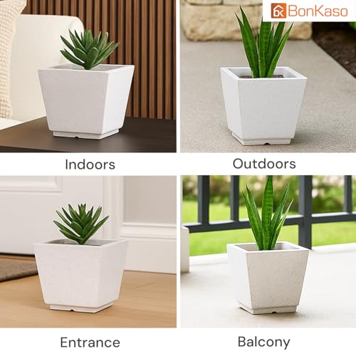 BonKaso 10 Inch Planter Pot (25x25x22 cm) | White, Tall & Lightweight Polymer Flower Pot | Durable Gamla for Indoor & Outdoor Plants – Home, Office, Garden, Balcony - Image 3