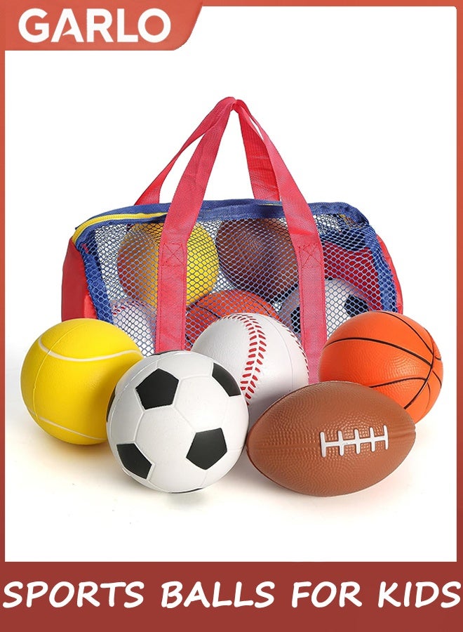 Sports Balls for Kids, 5 Pack Small Sports Foam Balls for Toddlers 1-3 Years Old Playground Balls Rubber Kickballs Dodgeballs with Duffle Bag, for Kids Toddlers Indoor Outdoor Toys