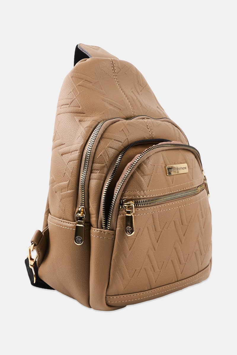 ADRIENNE VITTADINI Women Brand Logo Sling Bag, Tan - Image 3