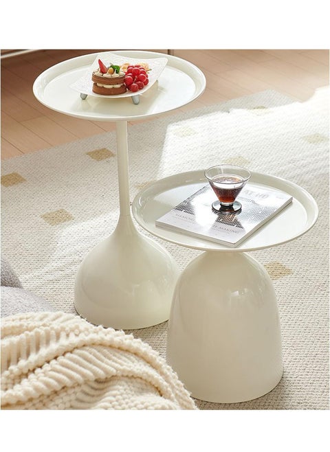 Nesting Coffee Table Set of 2, Modern Round Side Table, Metal End Tables Versatile for Living Room, Sofa Side and Bedside Use, Milky white