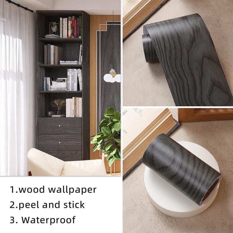 DEEPLITE Grey Wooden Self Adhesive Home Floor Tiles Wallpaper Border Board Trim Moulding Sticker Solid Wooden Wallpaper Border Removable Waterproof Bathroom Mirror Frame 4x120 inch - Image 4