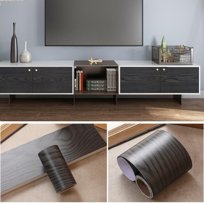 DEEPLITE Grey Wooden Self Adhesive Home Floor Tiles Wallpaper Border Board Trim Moulding Sticker Solid Wooden Wallpaper Border Removable Waterproof Bathroom Mirror Frame 4x120 inch - Image 5